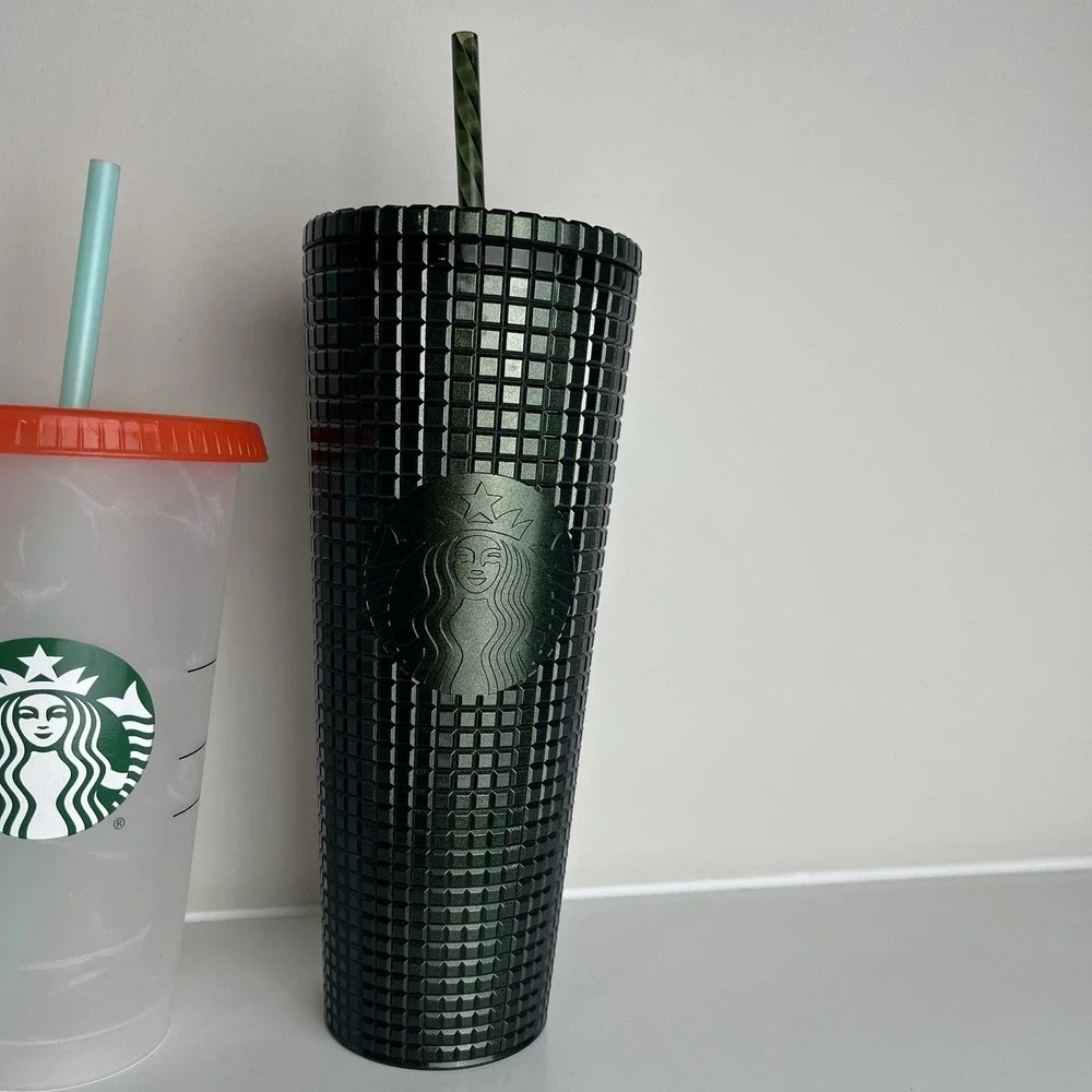 Starbucks 2021 Cold Cup Set - Winter Green Grid Tumbler‎ & Color Change Confetti